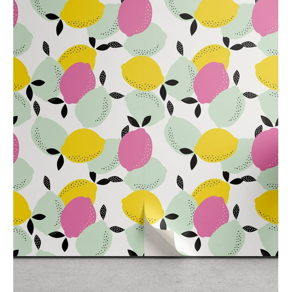 Ambesonne Lemons Peel & Stick Wallpaper for Home, Vivid Colors Abstract Citrus, 13"x100", Pale Blue Multicolor