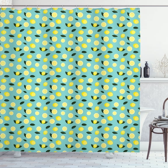 Ambesonne Lemons Shower Curtain, Citrus Slices Rhythmic Art, 69"Wx70"L, Emerald Pastel Yellow