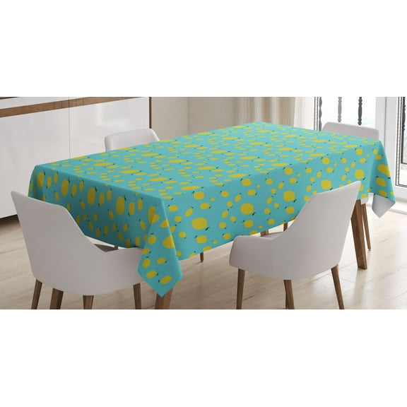 Ambesonne Lemons Tablecloth Rectangular Table Cover, Minimalistic Tiny Design, 60"x84", Sky Blue and Yellow