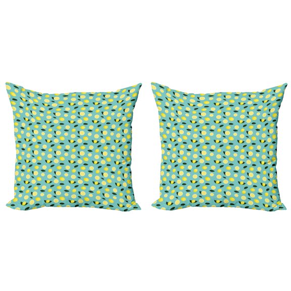 Ambesonne Lemons Throw Pillow Cover 2 Pack, Citrus Slices Rhythmic Art, 18", Emerald Pastel Yellow
