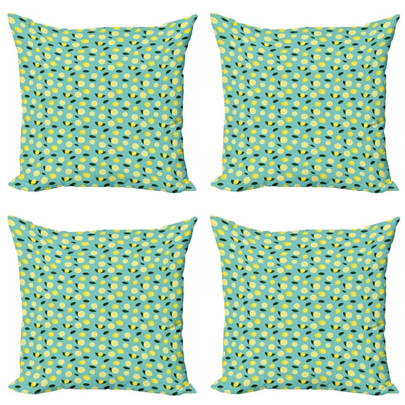 Ambesonne Lemons Throw Pillow Cover 4 Pack, Citrus Slices Rhythmic Art, 16", Emerald Pastel Yellow