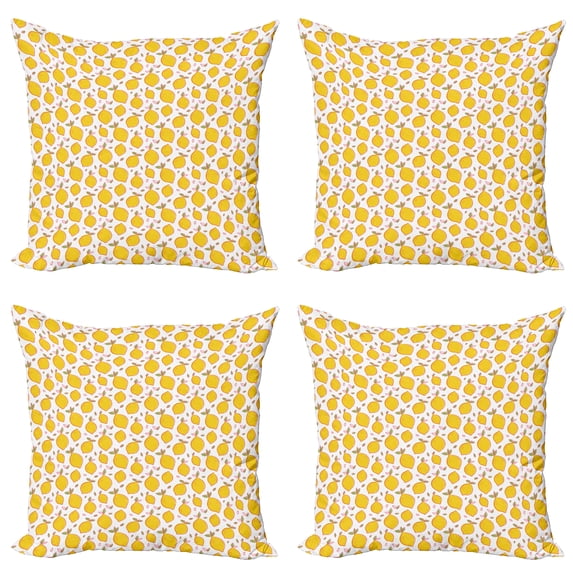 Ambesonne Lemons Throw Pillow Cover 4 Pack, Energetic Vibrant Citrus, 24", Earth Yellow Lime Green