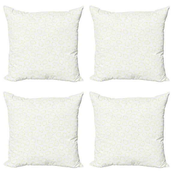Ambesonne Lemons Throw Pillow Cover 4 Pack, Simple Citrus Cartoon, 16", Pastel Yellow White