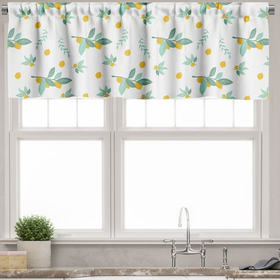 Ambesonne Lemons Window Valance, Citrus Fruits and Leaves, 54" X 12", Jade Green Almond Green