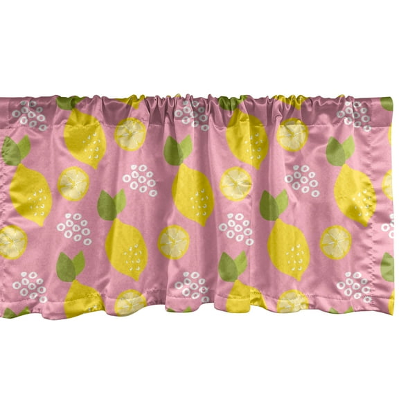Ambesonne Lemons Window Valance, Citrus Leaves Cartoon in Pastel Colors Illustration, Curtain Valance for Kitchen Bedroom Decor with Rod Pocket, 54" X 12", Yellow Green Pale Pink