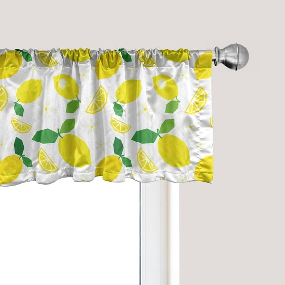 Ambesonne Lemons Window Valance, Citrus Leaves Flower Graphic, 54" X 12", Yellow Fern Green