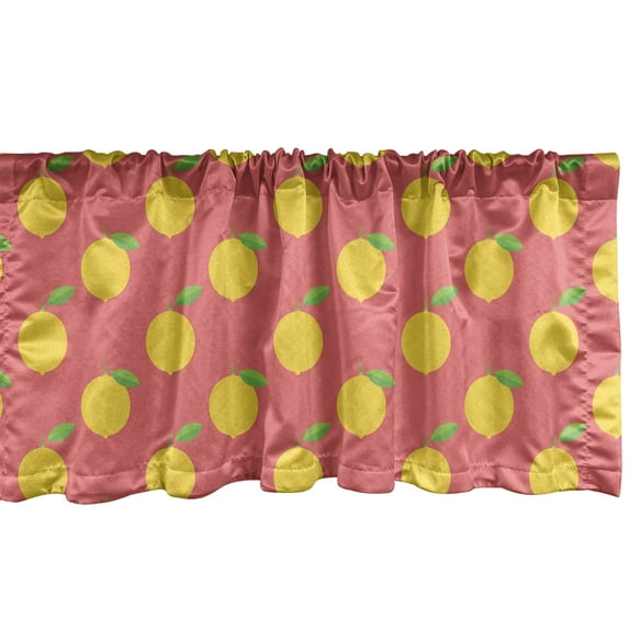 Ambesonne Lemons Window Valance, Colorful Tasty Delicious Sour Citrus and Leaves Rhythmic Cartoon, Curtain Valance for Kitchen Bedroom Decor with Rod Pocket, 54" X 12", Coral Yellow