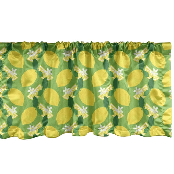 Ambesonne Lemons Window Valance, Continuous Citrus Fruits Blossoms Cartoon in Vibrant Colors Print, Curtain Valance for Kitchen Bedroom Decor with Rod Pocket, 54" X 18", Lime Green Yellow