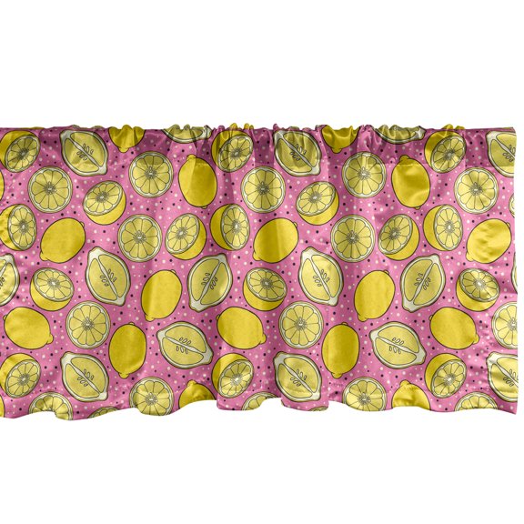 Ambesonne Lemons Window Valance, Continuous Pop Colors Citrus Slices Cartoon Print, Curtain Valance for Kitchen Bedroom Decor with Rod Pocket, 54" X 12", Pink Yellow and Cream