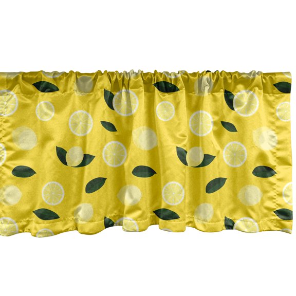 Ambesonne Lemons Window Valance, Fresh Citrus Fruits in Summer Tones Tropical Illustration, Curtain Valance for Kitchen Bedroom Decor with Rod Pocket, 54" X 18", Yellow Emerald