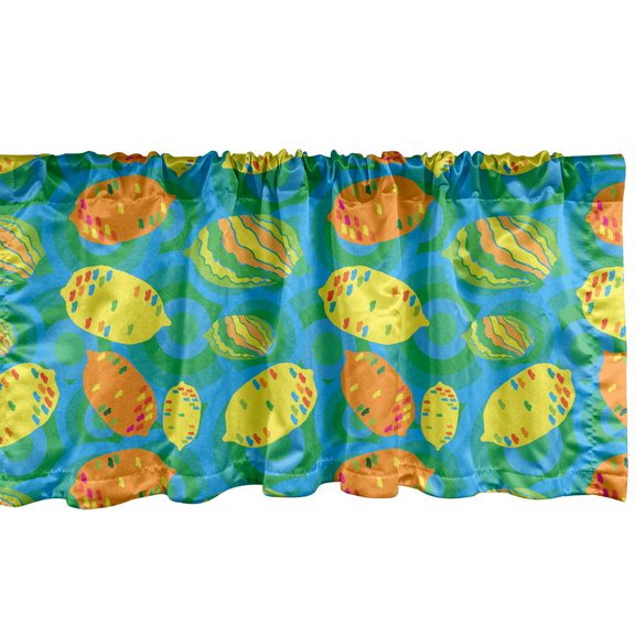 Ambesonne Lemons Window Valance, Funky Style Colored Citrus Cartoon on Circular Abstract Colorful Motifs, Curtain Valance for Kitchen Bedroom Decor with Rod Pocket, 54" X 18", Sky Blue and Multicolor