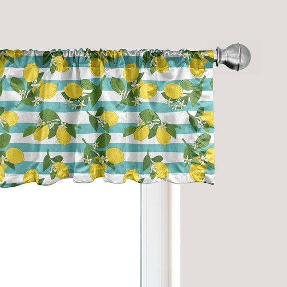 Ambesonne Lemons Window Valance, Lemon Blossoms Leaves Art, 42" x 12", Seafoam Mustard