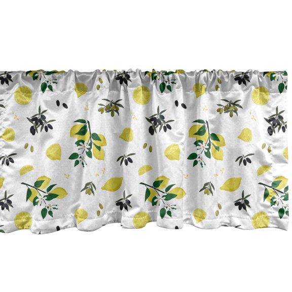Ambesonne Lemons Window Valance, Summer Style Fresh Citrus, 54" X 18", Green Mustard and Khaki