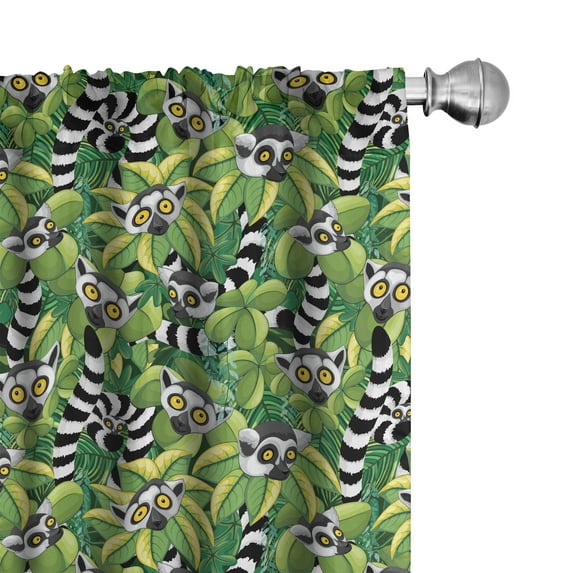 Ambesonne Lemur 4-Panel Curtains, Exotic Jungle Monkey Graphic, 56"x95", Fern Green Dark Grey