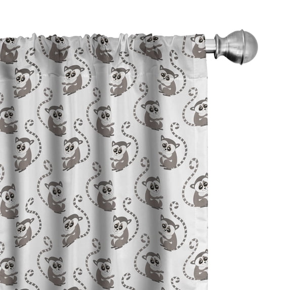 Ambesonne Lemur 4-Panel Curtains, Funny Monkey Cartoon, 56"x95", Warm Taupe Blush White