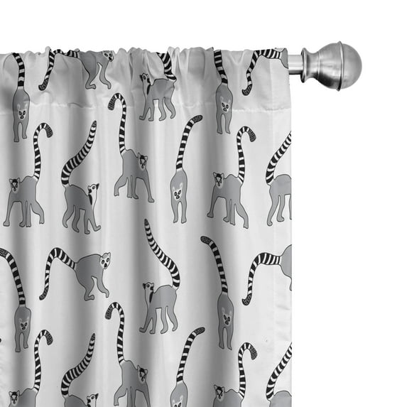 Ambesonne Lemur Window Curtains, Wild Mammals Endemic Species, Each 28" W x 95" L, Charcoal Grey Pale Taupe