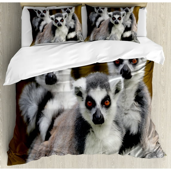 Ambesonne Lemur Duvet Cover Set, Ring Tailed Monkey Animals, 2-Calking, Fawn Pale Mauve Taupe