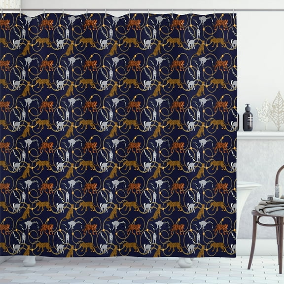 Ambesonne Lemur Shower Curtain, Tiger Leopard Chains Exotic, 69"Wx75"L, Apricot Dark Navy Blue