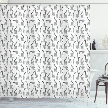 Ambesonne Lemur Shower Curtain, Wild Mammals Endemic Species, 69"Wx70"L, Charcoal Grey Pale Taupe