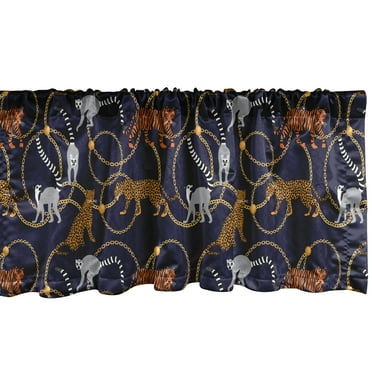 Ambesonne Lemur Window Valance, Tiger Leopard Chains Exotic, 54" X 18", Apricot Dark Navy Blue