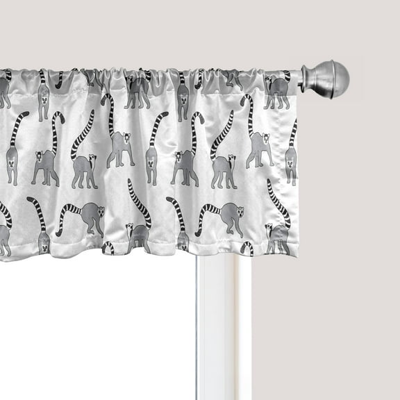 Ambesonne Lemur Window Valance, Wild Mammals Endemic Species, 54" X 18", Charcoal Grey Pale Taupe