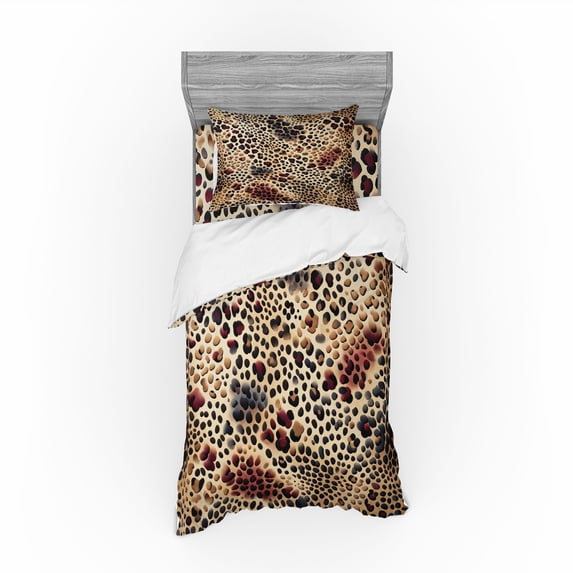Ambesonne Leopard Bedding Set 3 Pcs, Pattern with Heavy Details, Twin, Camel Dried Rose