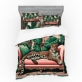thumbnail image 1 of Ambesonne Leopard Bedding Set 4 Pcs, Monsteras Wild Cat Lounge, Calking, Pink and Jade Green, 1 of 2