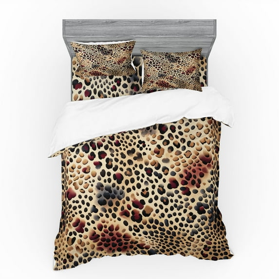 Ambesonne Leopard Bedding Set 4 Pcs, Pattern with Heavy Details, Queen, Camel Dried Rose