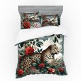 thumbnail image 1 of Ambesonne Leopard Bedding Set 4 Pcs, Roses Wild Animal on Clouds, King, Grey Teal and Scarlet, 1 of 2