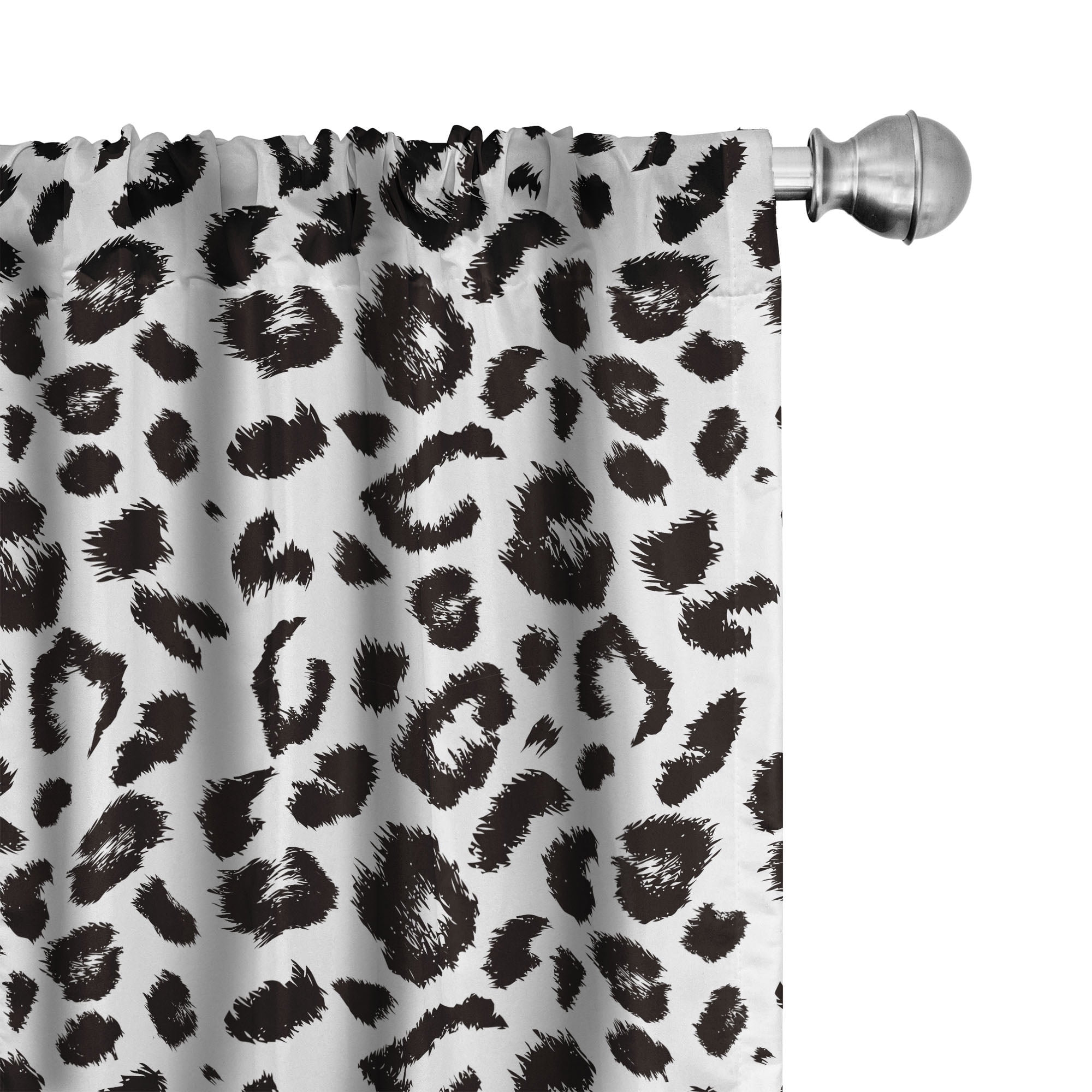 Charcoal Grey and White Leopard Print Light-Filtering Curtain Panels