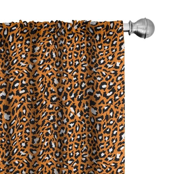 Ambesonne Leopard Curtains, Repeating Wild Animal Print, Pair of 28"x63", Dark Orange Charcoal Grey