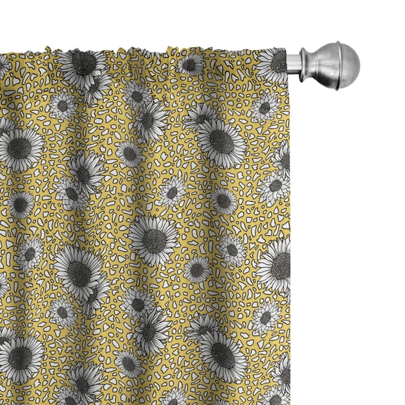 Ambesonne Leopard Curtains, Summer Theme Sunflowers Art, Pair of 28"x63", Charcoal Grey Mustard