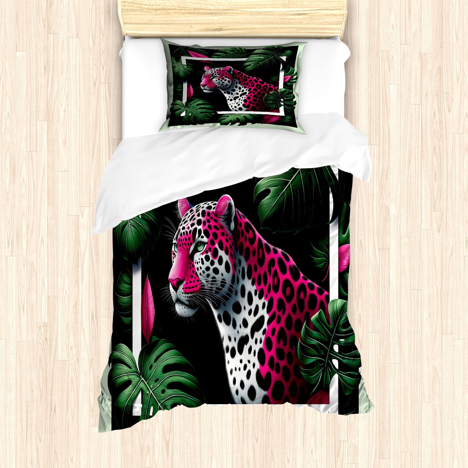Emerald Magenta and Black Twin Leopard Duvet Cover Set