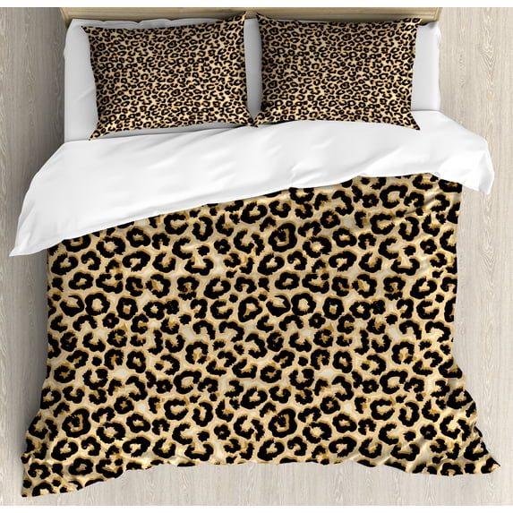 Ambesonne Leopard Duvet Cover Set, Animal Skin Blemish Blots, Queen, Charcoal Grey and Pale Coffee