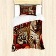 thumbnail image 1 of Ambesonne Leopard Duvet Cover Set, Big Cat on Sectional Sofa, Twin, Red Apricot Dark Salmon, 1 of 3