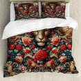 thumbnail image 1 of Ambesonne Leopard Duvet Cover Set, Rich Rococo Style Roses, Queen, Dark Coral Caramel and Blue, 1 of 6