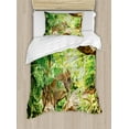 thumbnail image 1 of Ambesonne Leopard Duvet Cover Sets, Tropic Wild Jungle Leaf, 2-Twin, Brown Green, 1 of 3