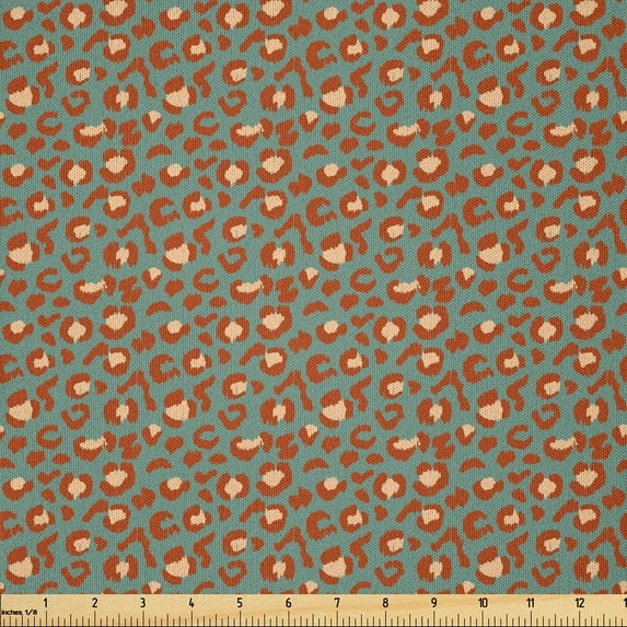 Ambesonne Leopard Fabric by the Yard Microfiber, Ethnic Wild Cat Skin Print, 2 Yards, Laurel Green and Cinnamon