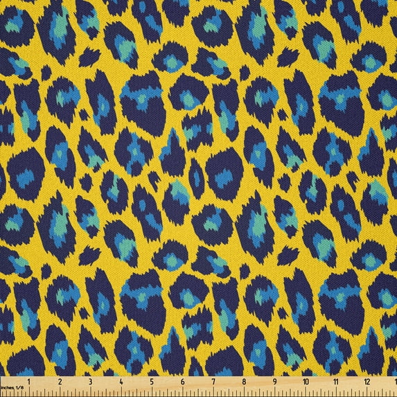 Ambesonne Leopard Fabric by the Yard Microfiber, Modern Art Wild Cat Print, 1 Yard, Indigo Earth Yellow and Aqua