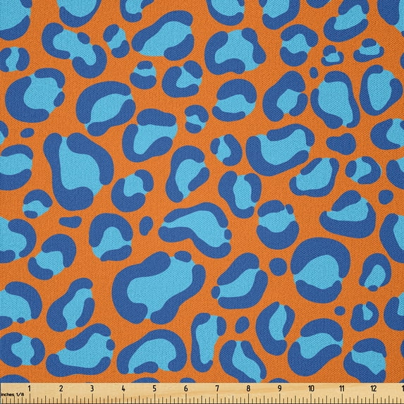 Ambesonne Leopard Fabric by the Yard Microfiber, Wild Cat Skin Print Art, 10 Yards, Vermilion and Persian Blue