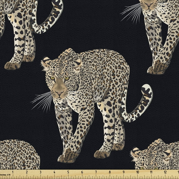 Ambesonne Leopard Fabric by the Yard Upholstery, Nature Wild Kitten Print, 5 Yards, Charcoal Grey and Pale Camel