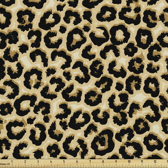 Ambesonne Leopard Fabric by the Yard Upholstery, Animal Skin Blemish Blots, 1 Yard, Charcoal Grey and Pale Coffee