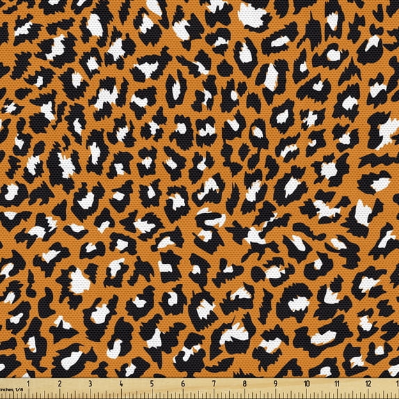 Ambesonne Leopard Fabric by the Yard Upholstery, Repeating Wild Animal Print, 3 Yards, Dark Orange Charcoal Grey