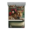 thumbnail image 1 of Ambesonne Leopard Fitted Sheet & Pillow Sham Set, English Roses Wild Animal, Calking, Reseda Green and Pink, 1 of 2