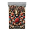 thumbnail image 1 of Ambesonne Leopard Fitted Sheet & Pillow Sham Set, Rich Rococo Style Roses, Calking, Dark Coral Caramel and Blue, 1 of 2
