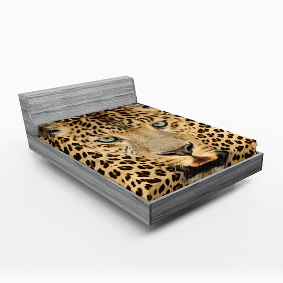 Ambesonne Leopard Fitted Sheet, Predator Animal, Full Size, Brown and Pale Brown