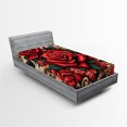 thumbnail image 1 of Ambesonne Leopard Fitted Sheet, Red Roses Swirls Wild Cat, TwinXL Size, Vermilion Caramel Beige, 1 of 3