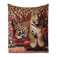 thumbnail image 1 of Ambesonne Leopard Fleece Throw Blanket Big Cat on Sectional Sofa 50"x60" Red Apricot Dark Salmon, 1 of 5