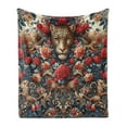 thumbnail image 1 of Ambesonne Leopard Fleece Throw Blanket Rich Rococo Style Roses 50"x60" Dark Coral Caramel and Blue, 1 of 5