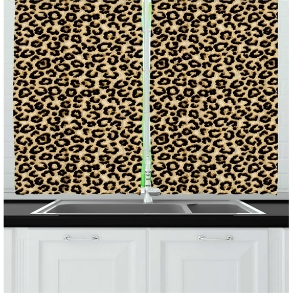 Ambesonne Leopard Kitchen Curtains, Animal Skin Blemish Blots, 55"x45", Charcoal Grey and Pale Coffee